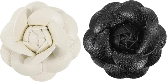 PATIKIL Flower Hair Clips, 2 Pack Camellia Hairpin Floral Brooches Pin Handmade Leather Flower Brooch for Lady Bridal Wome...