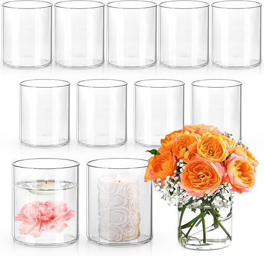 UPBUD 4 Inch Small Glass Cylinder Vases for Centerpieces | 12pcs Clear Flower Vase for Wedding Decorations, Floating Candl...