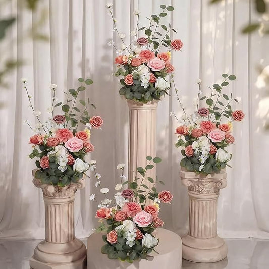 Giegxin 4 Pcs Free-Standing Wedding Aisle Artificial Flowers Rose Walkway Floral Arrangements Chair Decorations for Ceremo...