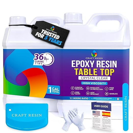 CRAFT RESIN 1 Gallon Table Top Epoxy Resin Kit – 1:1 Mix, Crystal Clear & High Gloss, UV Resistant, Self-Leveling, Resin E...