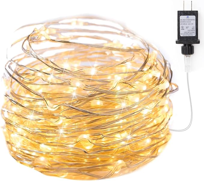 Minetom Fairy Lights Plug in, 33Ft 100 LEDs Waterproof Silver Wire Firefly Lights, Adaptor Included, Starry String Lights ...