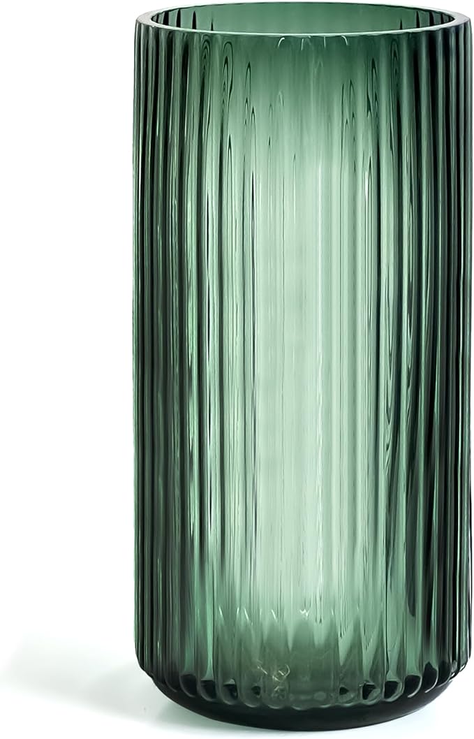 Muyan 9.8" Flower Vase for Decor Ribbed Glass Vase Modern for Centerpieces Desktop Home Office Dining Living Room Wedding...