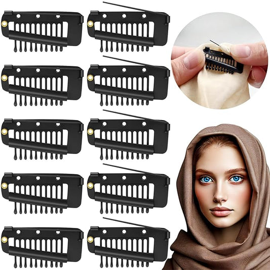 Jaasuee 10 Pcs Safety Pin Snap-Comb Hair Clips for Securing Dupatta, Turban, Scarf, Wedding Veil, and Wig Piece - Secure H...