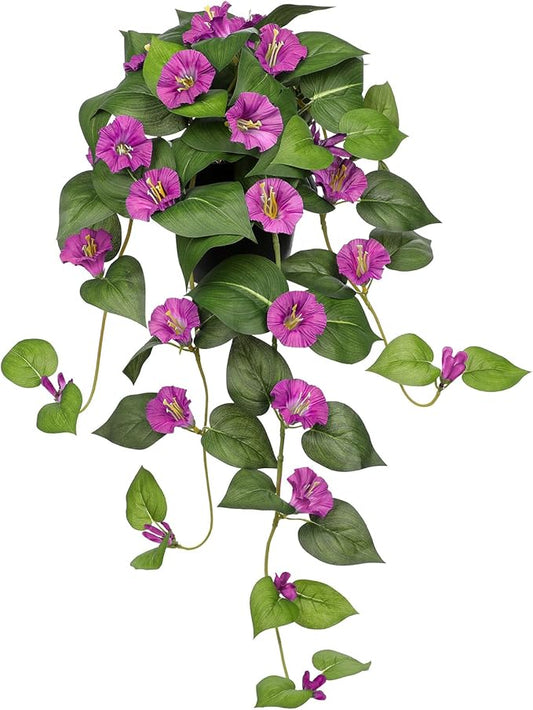 Briful Artificial Hanging Flowers in Pot 25.6" Faux Silk Morning Glory Flower Vine with Cascading Greenery Fake Hanging Pl...