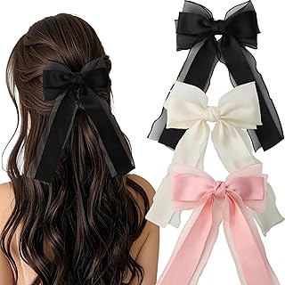 Esitrormi 3 PCS Hair Bows for Women Cute Oversized Large Big Bows Hair Clips for Girls Silk Satin Ribbons Hair Barrettes F...