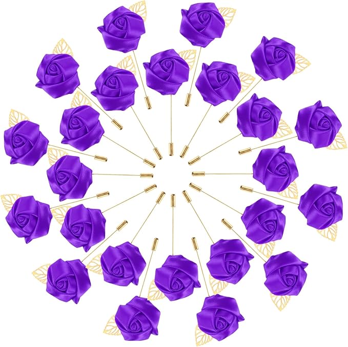 M METERXITY 24-Pack Flower Lapel Pins for Men, Golden Leaf Rose Boutonnieres Pin Groom Boutonnieres for Wedding/Dance/Part...