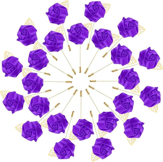 M METERXITY 24-Pack Flower Lapel Pins for Men, Golden Leaf Rose Boutonnieres Pin Groom Boutonnieres for Wedding/Dance/Part...