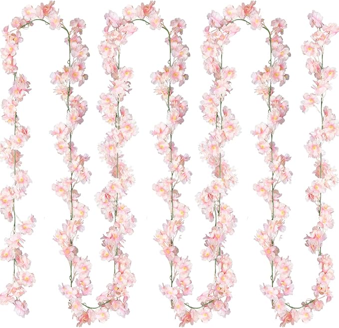 Sggvecsy Cherry Blossom Garland Artificial Cherry Flower Vines 2 Pack Hanging Silk Flowers Garland for Home Wedding Garden...
