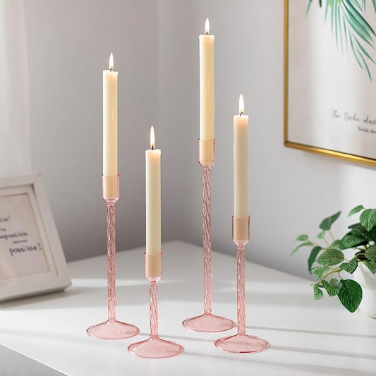 Glasseam Glass Candlestick Holders Pink: Set of 4 Tall Taper Candle Holders for Candlesticks Decorative Tapered Candles fo...