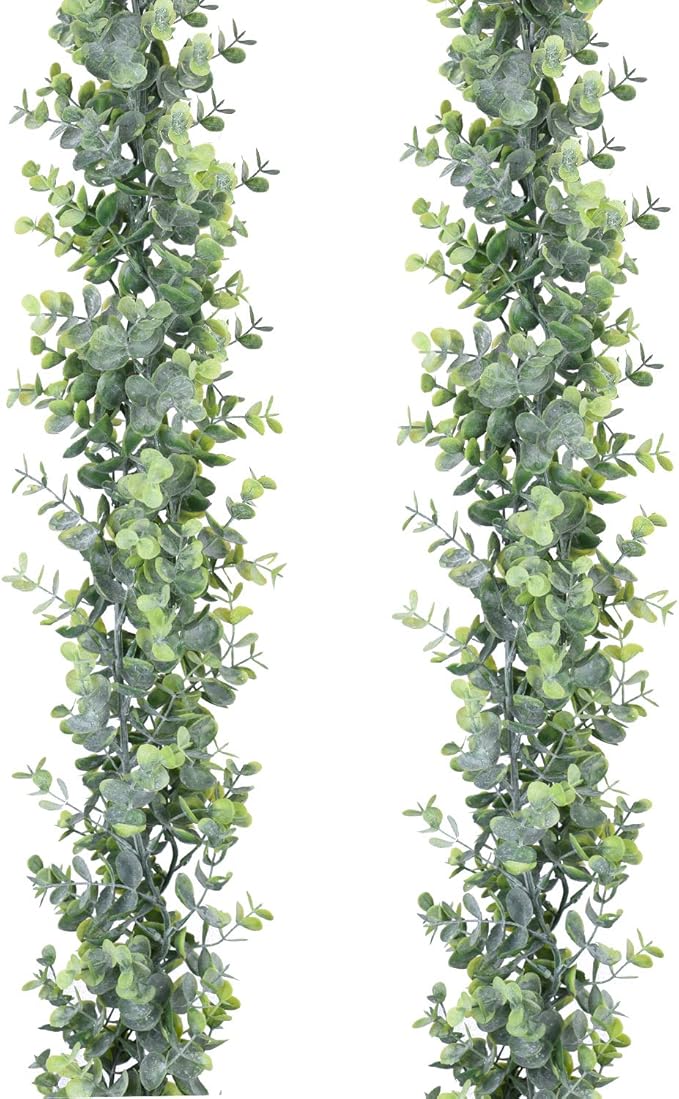 DearHouse Faux Eucalyptus Garland Plant, 2 Pack Artificial Vines Hanging Eucalyptus Leaves Greenery Garland for Wedding Ba...