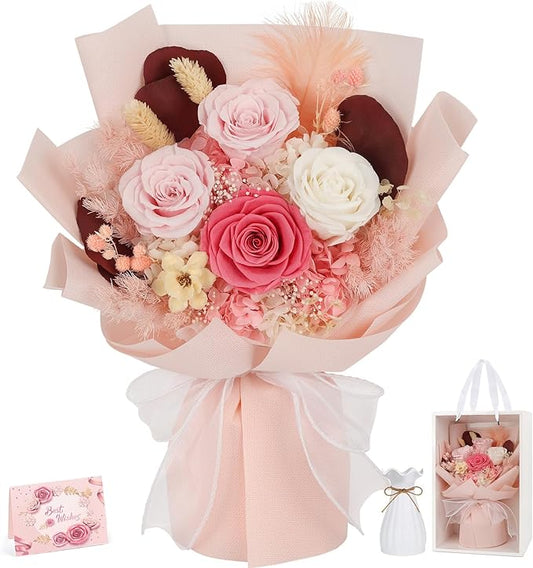 Flowers for Delivery Prime Preserved Flowers Bouquet with Vase That Last 3-5 Years Real Forever Flowers Rose Bouquet for M...