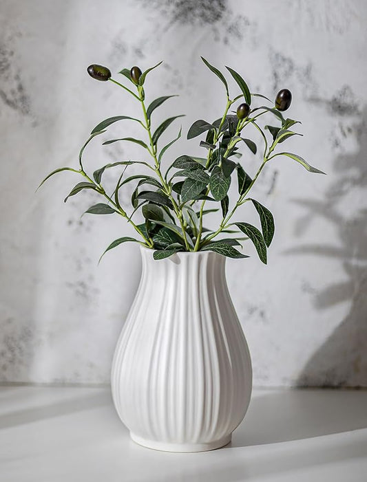 NUPTIO Ceramic Flower Vase for Bouquet: 8.07" Tall White Vases for Home Decor - Modern Decorative Table Centerpiece for Li...