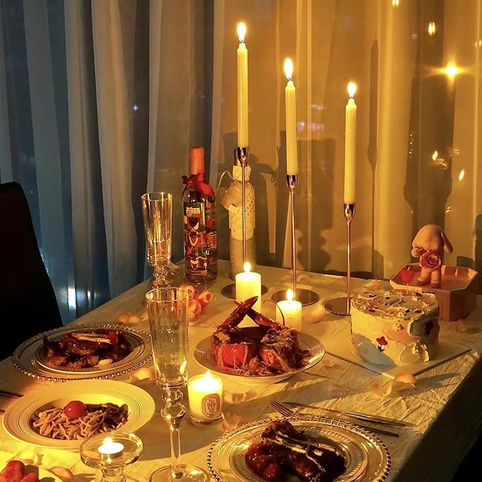 Rose Gold Taper Candle Holders, Candlestick Holders, Candle Holders with 3 in 1 Candle Accessory Set, Metal Candle Stand f...