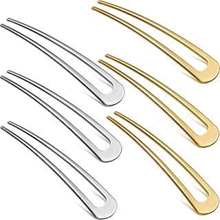 WILLBOND 6 Pcs French Hair Pins for Women French Twist Hairpins 4 Inch Metal Hair Forks U Shaped Long Chignon 2 Prong Stic...