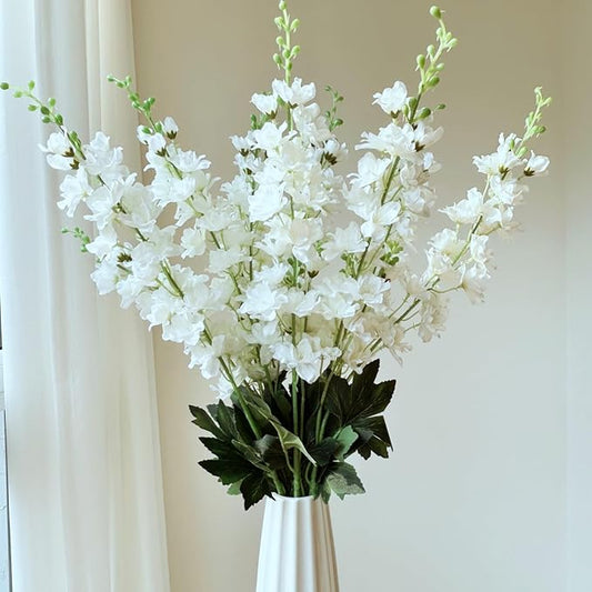 aunosit 8 pcs White Delphinium Artificial Flowers, 34.25''Artificial Snapdragon Flowers Tall Fake Flowers Silk Flowers Fau...