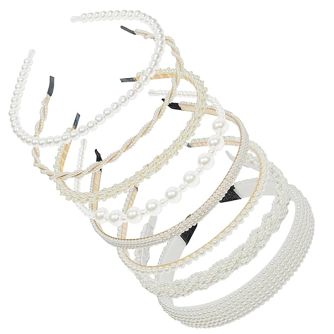 VASTRISE 8 Pcs Pearl Headbands for Women Non-Slip Shining White Faux Pearls Hairband Hair Accessories Hair Hoop Headband