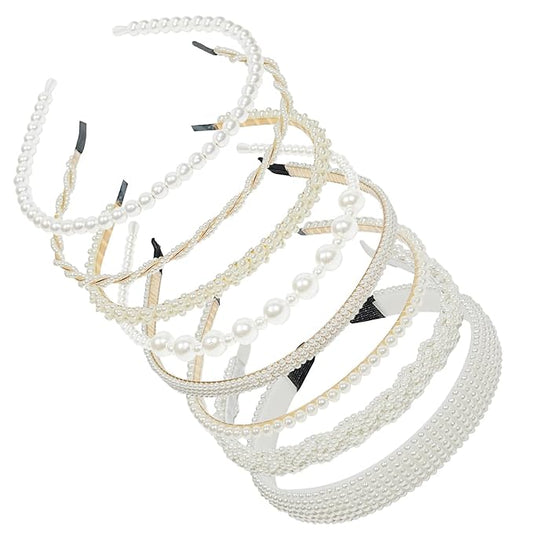 VASTRISE 8 Pcs Pearl Headbands for Women Non-Slip Shining White Faux Pearls Hairband Hair Accessories Hair Hoop Headband
