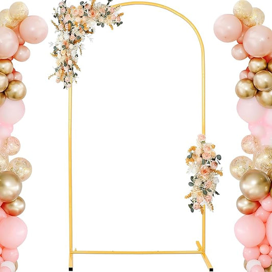 7.2FT Adjustable Wedding Balloon Gold Metal Arch Backdrop Stand, Tool Free Assembly Arch Frame for Birthday Flower Party B...