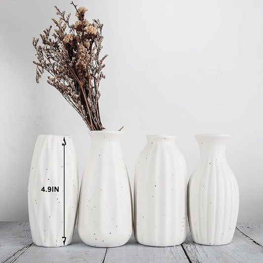 Set of 4 Small White Ceramic Vases Table Flower Vase Modern Decorative Vases for Pampas Grass, Small Vase for Home Living ...