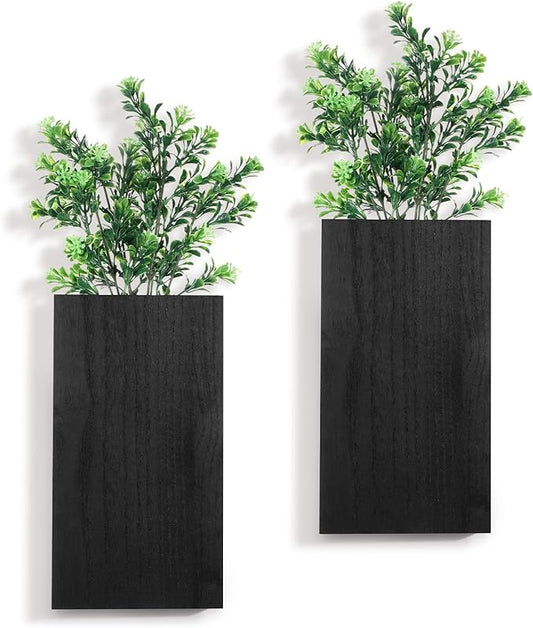 Vesici Wood Wall Planter Vase with Artificial Plants Indoor Plants Holder Pocket Farmhouse Wooden Wall Flower Vase Hanging...