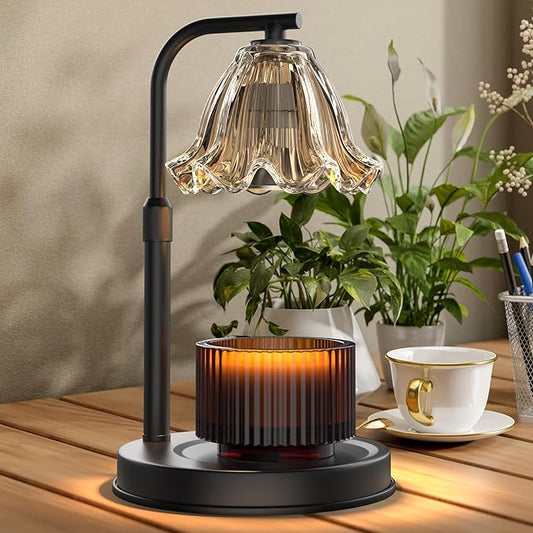 Flower Candle Warmer Lamp with Timer - Electric Modern Wax Melt Warmer Black Scented Jar Candles Light Room Decor for Hous...