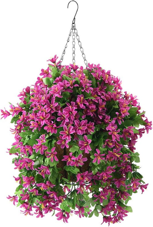 INQCMY Artificial Hanging Flowers in Basket for Spring Summer Outdoor Porch Decoration,UV Resistant Fake Silk Violet in Pl...