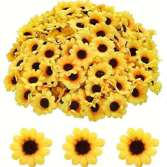 CRZQXOUR 100PCS Yellow Sun Flower Heads Decorations,Artificial Mini Daisy Decorative Flower,Sunflower Decorative Fabric Fl...