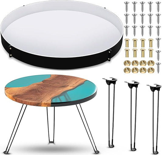 Lallisa 24 Inch Extra Large Resin Table Molds Round Epoxy Resin Molds Set with Metal Frame 3 Hairpin Legs for Table Epoxy ...