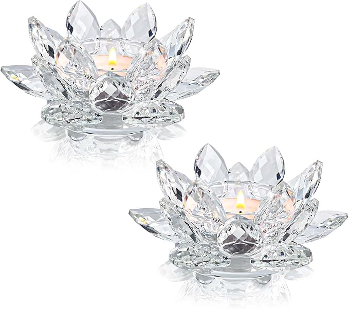 Kolnlala Crystal Lotus Flower Tealight Candle Holders/Glass Tea Light Candlestick Decor Decoration for Christmas Home Wedd...