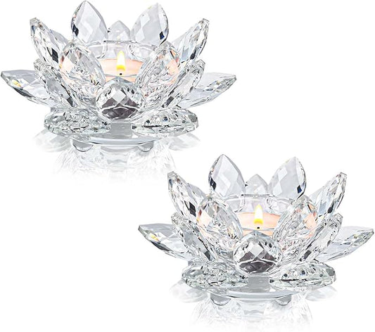 Kolnlala Crystal Lotus Flower Tealight Candle Holders/Glass Tea Light Candlestick Decor Decoration for Christmas Home Wedd...