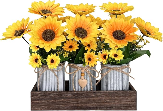 HEMYLU Sunflowers Artificial Flowers Decorations, Sunflower Table Centerpieces for Wedding, Artificial Flower Arrangement ...