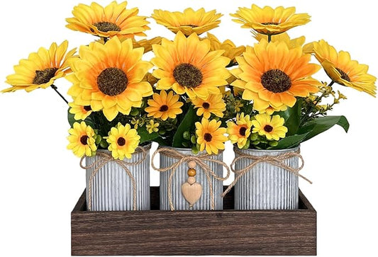 HEMYLU Sunflowers Artificial Flowers Decorations, Sunflower Table Centerpieces for Wedding, Artificial Flower Arrangement ...