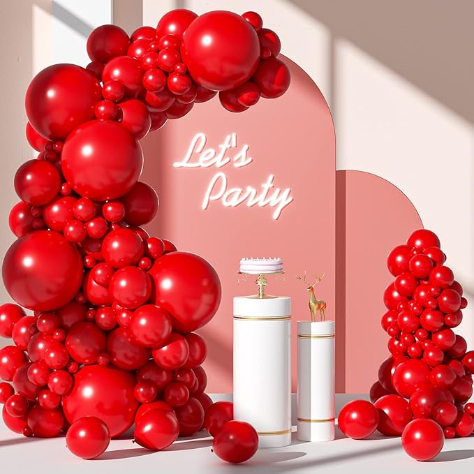 FOTIOMRG 110pcs Red Balloon Garland Arch Kit, 18 12 10 5 inch Red Latex Balloons Different Sizes Pack for Birthday Graduat...