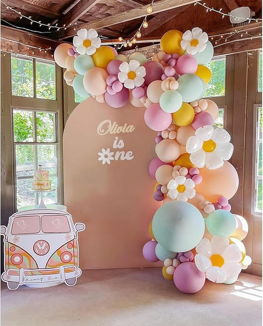 Daisy Balloon Garland Kit - 155pcs White Groovy Daisy Flower Macaron Pastel Balloons Garland for Boho Two Groovy Girls Bir...