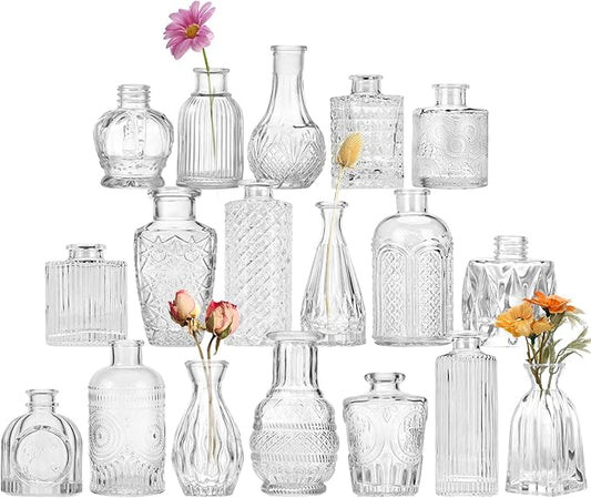 Fixwal 18 Pack Small Bud Vases for Centerpieces, Clear Vases for Flowers Glass Flower Vases in Bulk, Vintage Decorative Va...