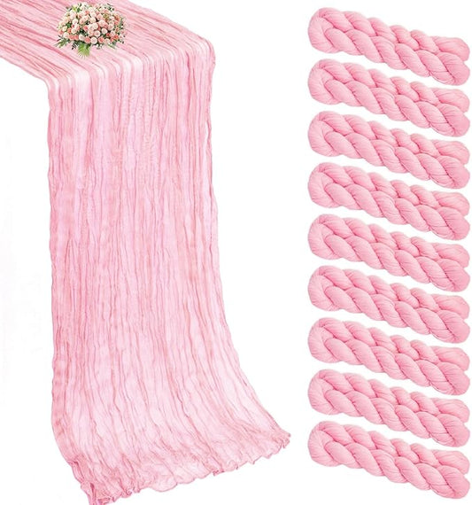 8 Pack Pink Cheesecloth Table Runner 21x120 Inch Boho Gauze Table Runners Rustic Light Pink Table Runner for Wedding Birth...