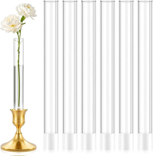 6 Pack 7.9” Acrylic Bud Vase — Cylinder Bud Vase for Taper Candlesticks, Flower Vase with Silicon Rubber Case Fits Candles...