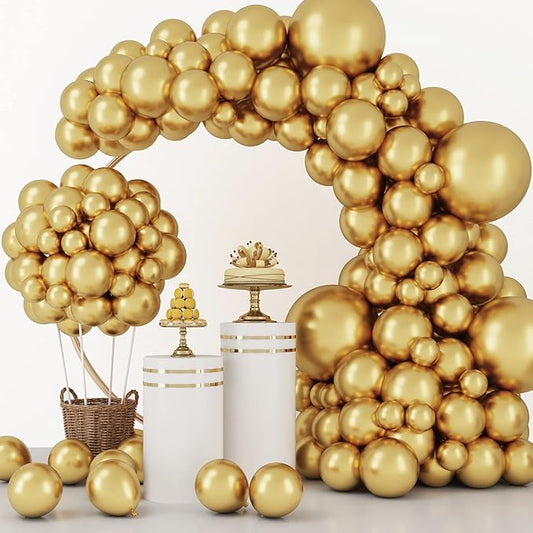 RUBFAC 129pcs Metallic Gold Balloons Different Sizes 18 12 10 5 Inch, Latex Balloon Garland Arch Kit for Party Graduation ...