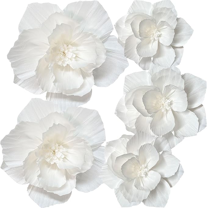 ANSOMO White Paper Flowers Artificial 3D Wall Décor Wedding Birthday Bridal Baby Shower Nursery Room Backdrop Table Center...