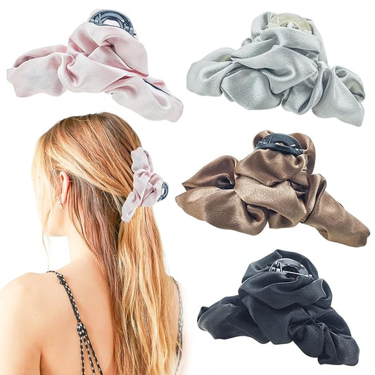 Capiant 4 Pack Large Non-Slip Banana Jaw Hair Clips for Women - Silk Cloud Claw Clips for Thick & Thin Hair