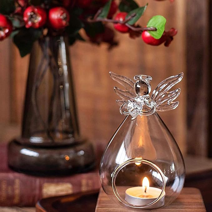 COMZPLIFE Clear Glass Angel Tealight Candle Holders Hanging Votive Candlestick Plants Flower Vase for Wedding Christmas Va...
