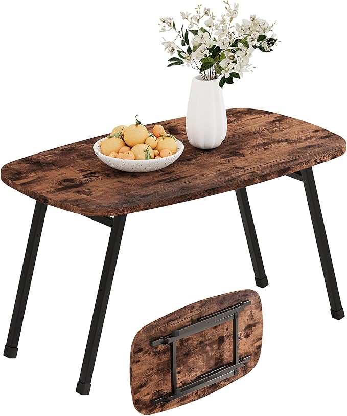 MUZERUL Folding Coffee Table Rustic Small Coffee Tables,Foldable Portable Table for Small Spaces,Rectangular Mid Century C...