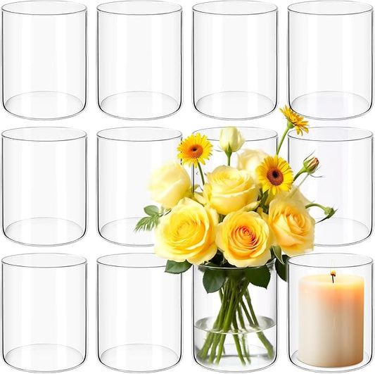 12Pack Glass Cylinder Vases for Centerpieces - 4 Inch Small Flower Vase for Wedding Decorations, Floating Candle Holder Va...