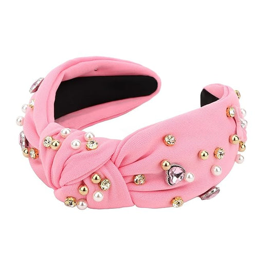 Esitrormi Valentines Wide Headbands for Women Pink Knot Headband Fashion Pearl Headband Valentine Hair Accessories Girls V...