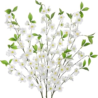 3 Pcs White Cherry Blossom Branches 39.4" Silk Flowers with Stems Long Stem Artificial Flowers for Spring Summer Indoor De...