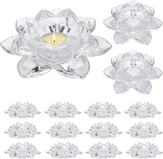 Salzesfalls Crystal Glass Lotus Candle Holders, Crystal Tealight Candle Holders, Votive Candle Holder for Home Decor, Wedd...