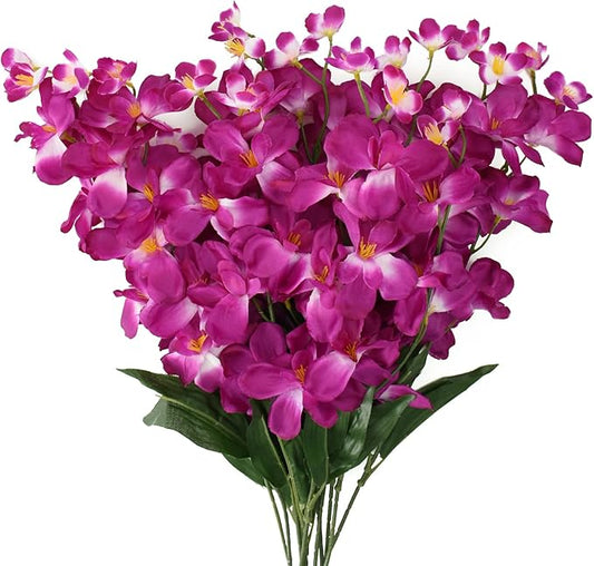 HOKPA 26.7'' Artificial Orchid Stems, 12Pcs Purple-Red Silk Turquoise Orchids Flowers for Wedding Bridal Bouquet Boutonnie...