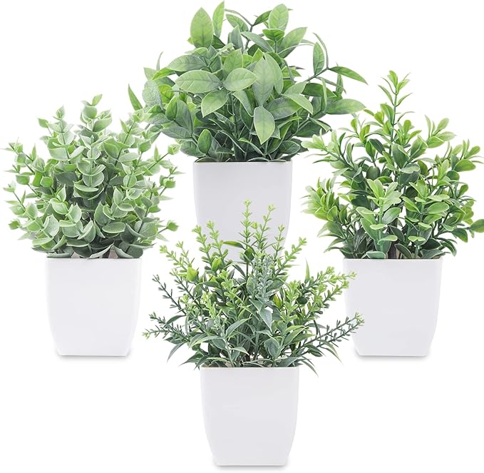 Der Rose 4 Pack Fake Plants Mini Artificial Greenery Potted Plants for Home Decor Indoor Office Table Room Farmhouse Bathr...