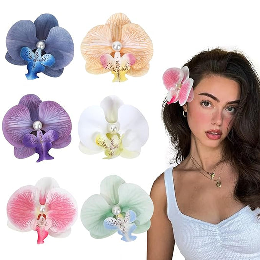 Flower Hair Clips 6 Pcs - Hawaiian Tropical Orchid Hair Clips Bohemian Hairpins with Artificial Silk Flowers for Women Bea...