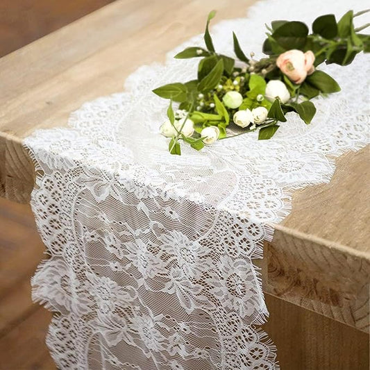 2 Pcs White Lace Table Runners 14 x 120 Inch Vintage Table Runner for Wedding Bridal Shower Table Decoration Rustic Rose E...